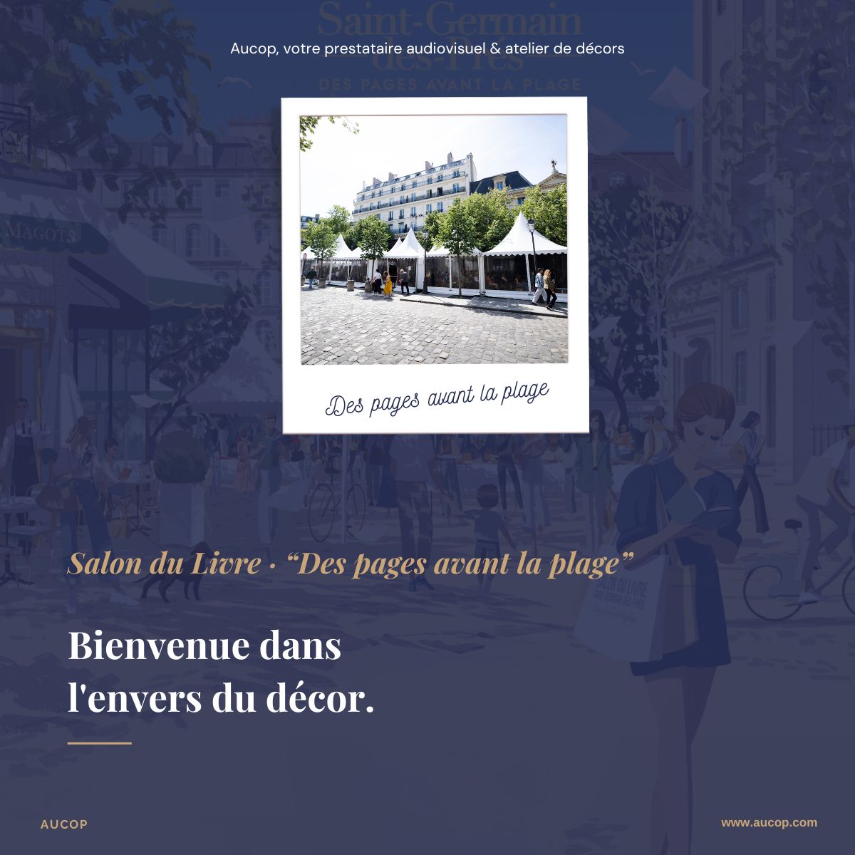 aucop-02-salon-du-livre-saint-germain-des-pres-chapiteaux-place-paris AUCOP au Salon du Livre Saint-Germain-des-Prés : chapiteaux blancs montés place Saint-Germain, « Des pages avant la plage