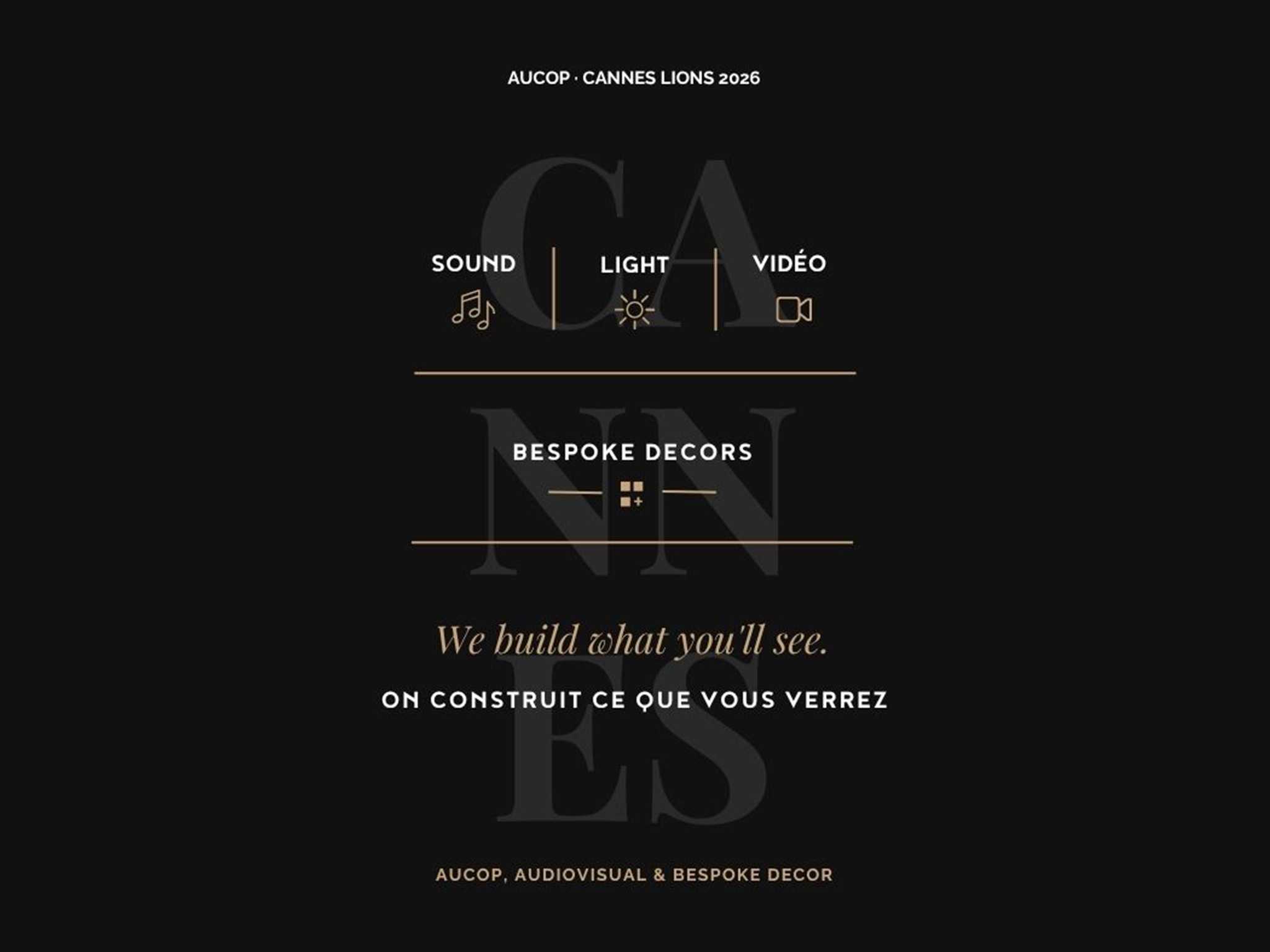 FR: Mise en lumière scénographique AUCOP aux Cannes Lions 2026 — éclairage LED, moving heads, ambiance sur la Croisette EN: Scenographic lighting by AUCOP at Cannes Lions 2026 — LED lighting, moving heads, atmosphere on the Croisette